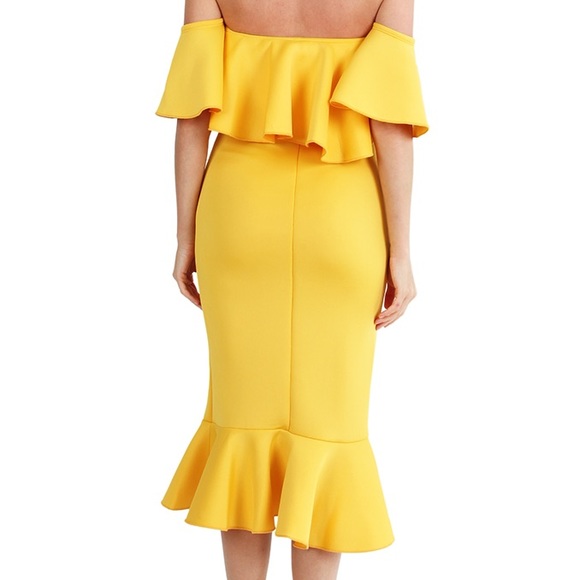 Yellow Ruffle Off Shoulder Dress - Picture 5 of 5